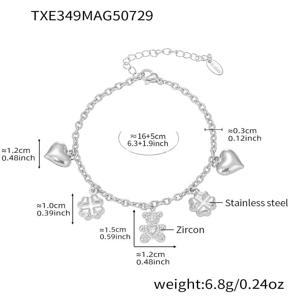 D관 - 18K 도금 곰 하트 네잎클로버 스테인리스 스틸 목걸이 팔찌 [TXP349-TXE349] 25.08-2