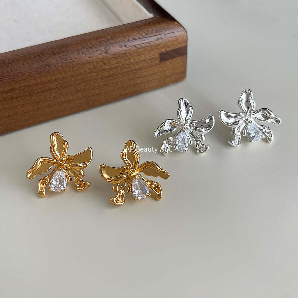 C관 - 미니 큐빅 플라워 에나멜 독창적 스윗한 14K 도금 귀걸이 [4445-4518] 24.07-2