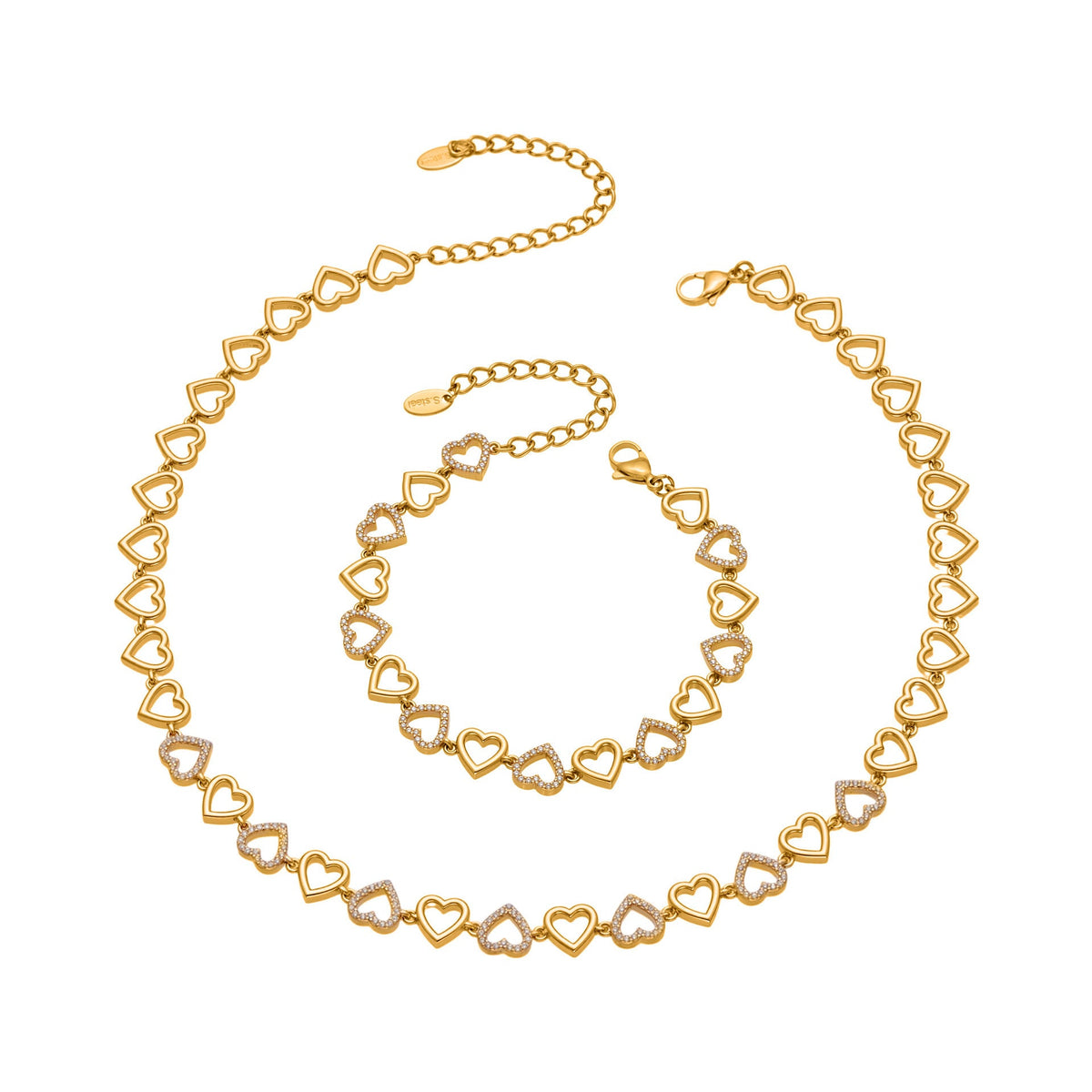 D관 - 18K 골드 도금 스테인리스 스틸 하트 큐빅 핸드메이드 체인 목걸이 팔찌 [TXP417] 25.10-1