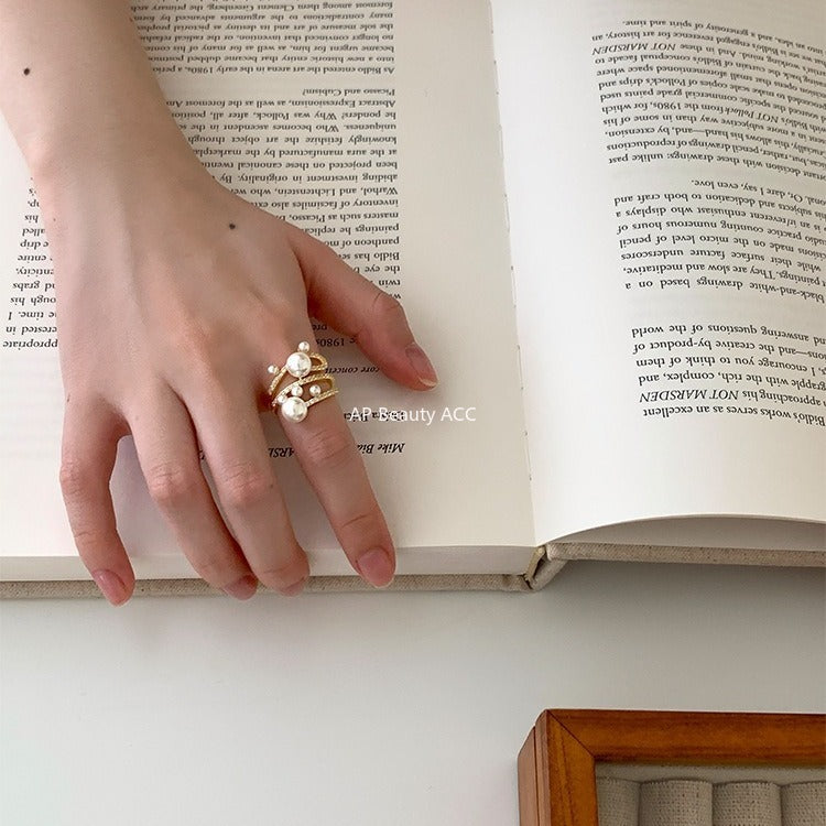 A관 - 빈티지 진주 레이어 큐빅 오픈형 반지 [JZ-0728] 25.11-1