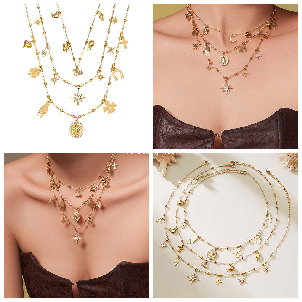 D관 - 스테인리스 스틸 진주 큐빅 펜던트 18K 도금 목걸이 [P732] 25.11-4