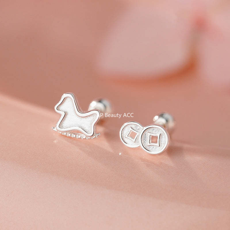 B관 - 999 실버 말 코인 디자인 피어싱 귀걸이 [YC2891E_1] 25.11-3