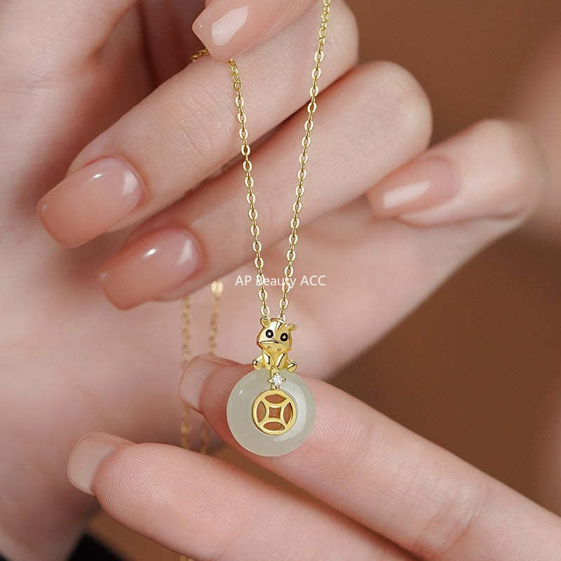 B관 - 925 실버 말 동전 디자인 백옥 목걸이 [YC3569N_1] 25.12-2