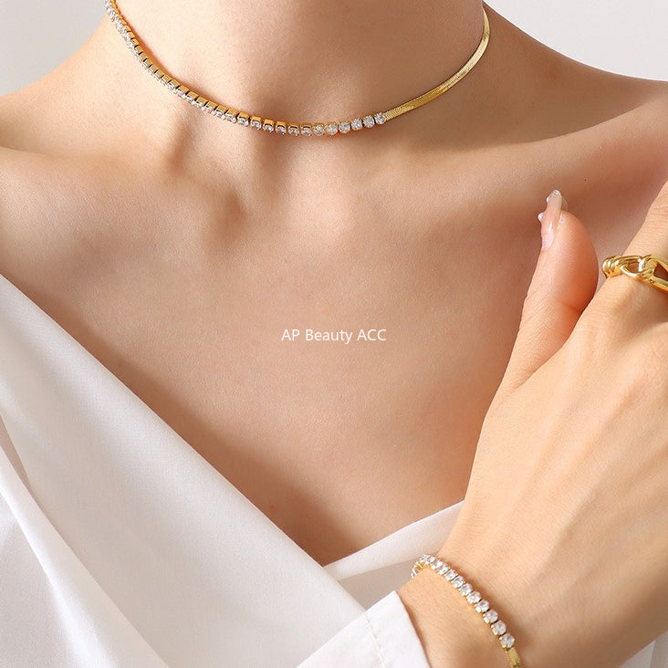 D관 - 티타늄 스틸 큐빅 블레이드 체인 목걸이 팔찌 [P281-E326] 25.11-2