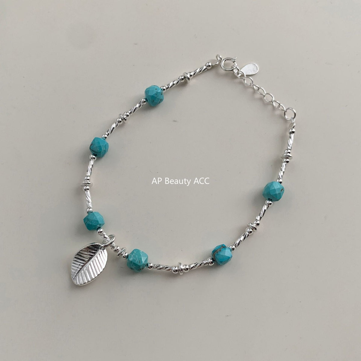 A관 - 925 실버 핸드메이드 터키석 잎사귀 목걸이 팔찌 [1425] 25.10-2
