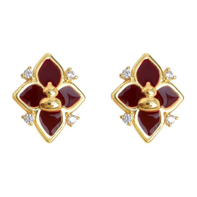 C관 - 925 은침 핸드페인팅 미니 큐빅 호리병 클로버 디자인 귀걸이 [6988] 25.10-5