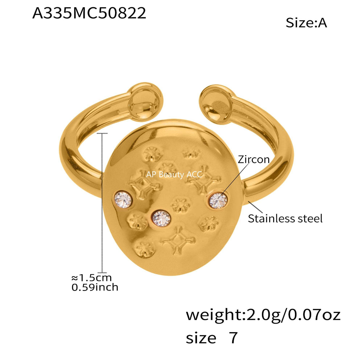 D관 - 불규칙 원형 오각별 큐빅 18K 골드 도금 오픈 반지 [A276-A335] 25.09-4