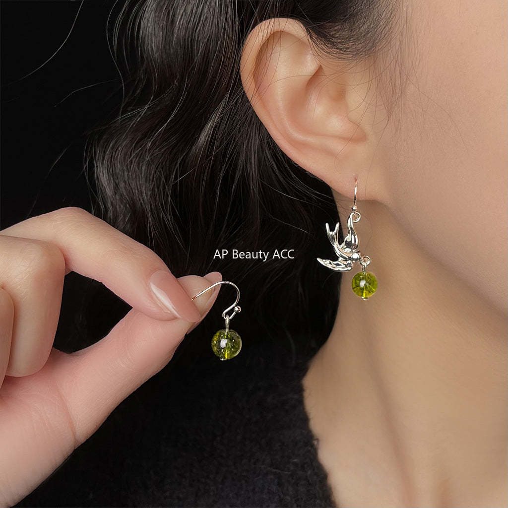 C관 - 그린 크리스탈 언밸런스 디자인 핸드메이드 귀걸이 [5708-5709] 25.03-2