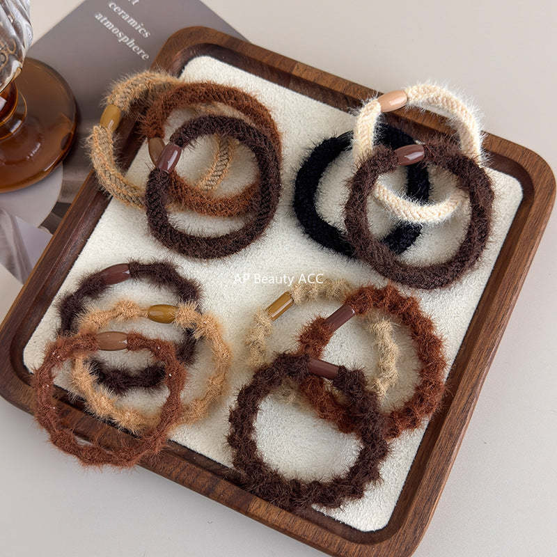 E관 - 퍼 소재 3개 세트 고무줄 머리끈 헤어밴드 [24257] 25.11-3