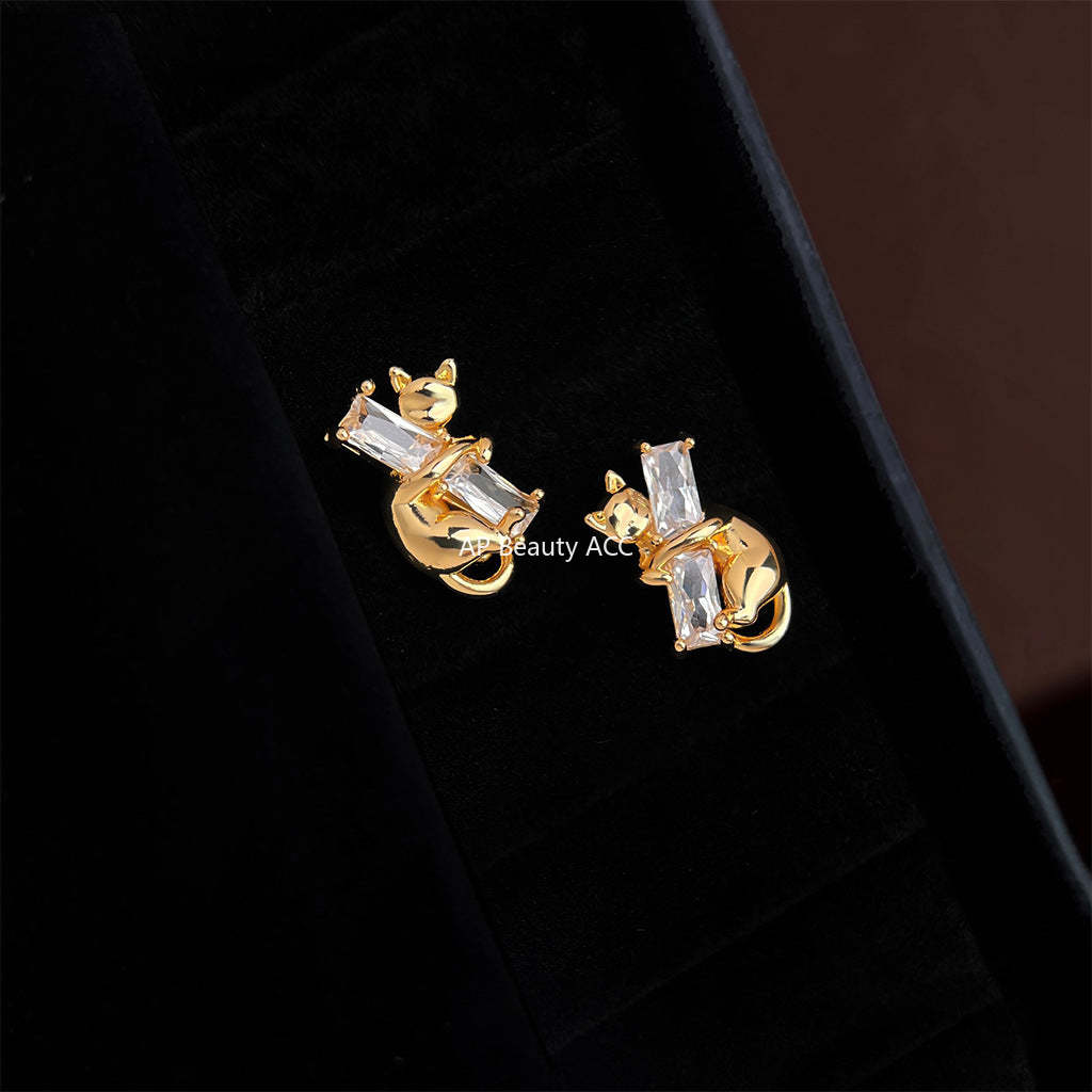 C관 - 925 은침 스퀘어 큐빅 고양이 디자인 귀걸이 [6991] 25.10-5