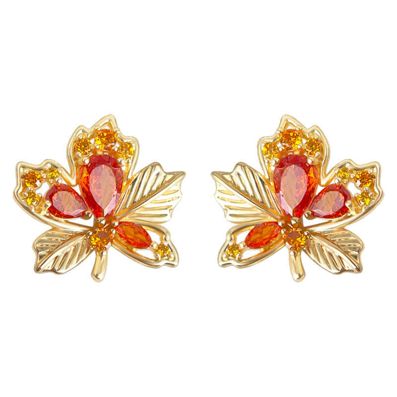 C관 - 단풍잎 큐빅 디자인 925 은침 귀걸이 [7086] 25.11-4