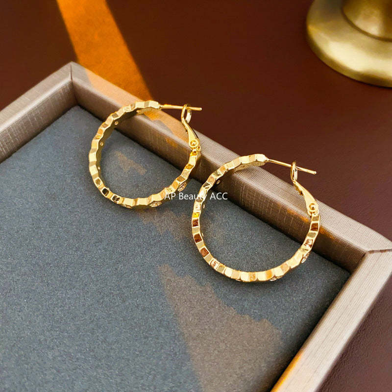 C관 - 14K 도금 큐빅 원형 귀걸이 세련된 귀걸이 [E18500] 24.01-3