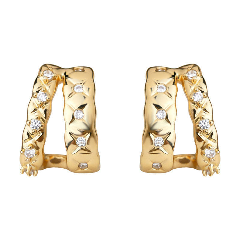 C관 - 미니 큐빅 더블 레이어 925 은침 귀걸이 [7222] 25.12-2