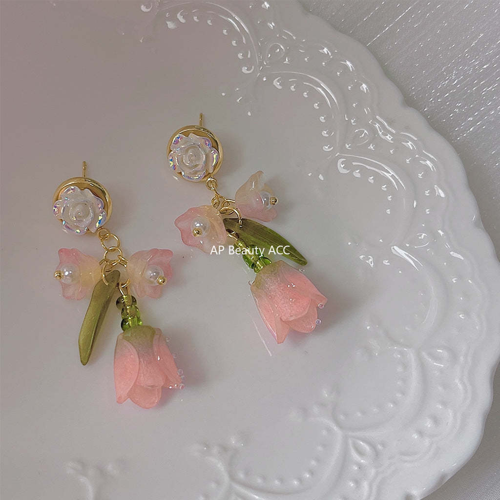 C관 - 숲 속 스타일 화려한 3D 튤립 핑크 귀걸이 [1229] 24.04-1
