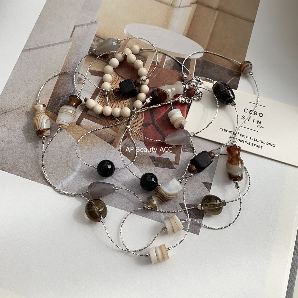 A관 - 925 실버 천연 마노 연수정 비즈 목걸이 [1459-1460] 25.10-3