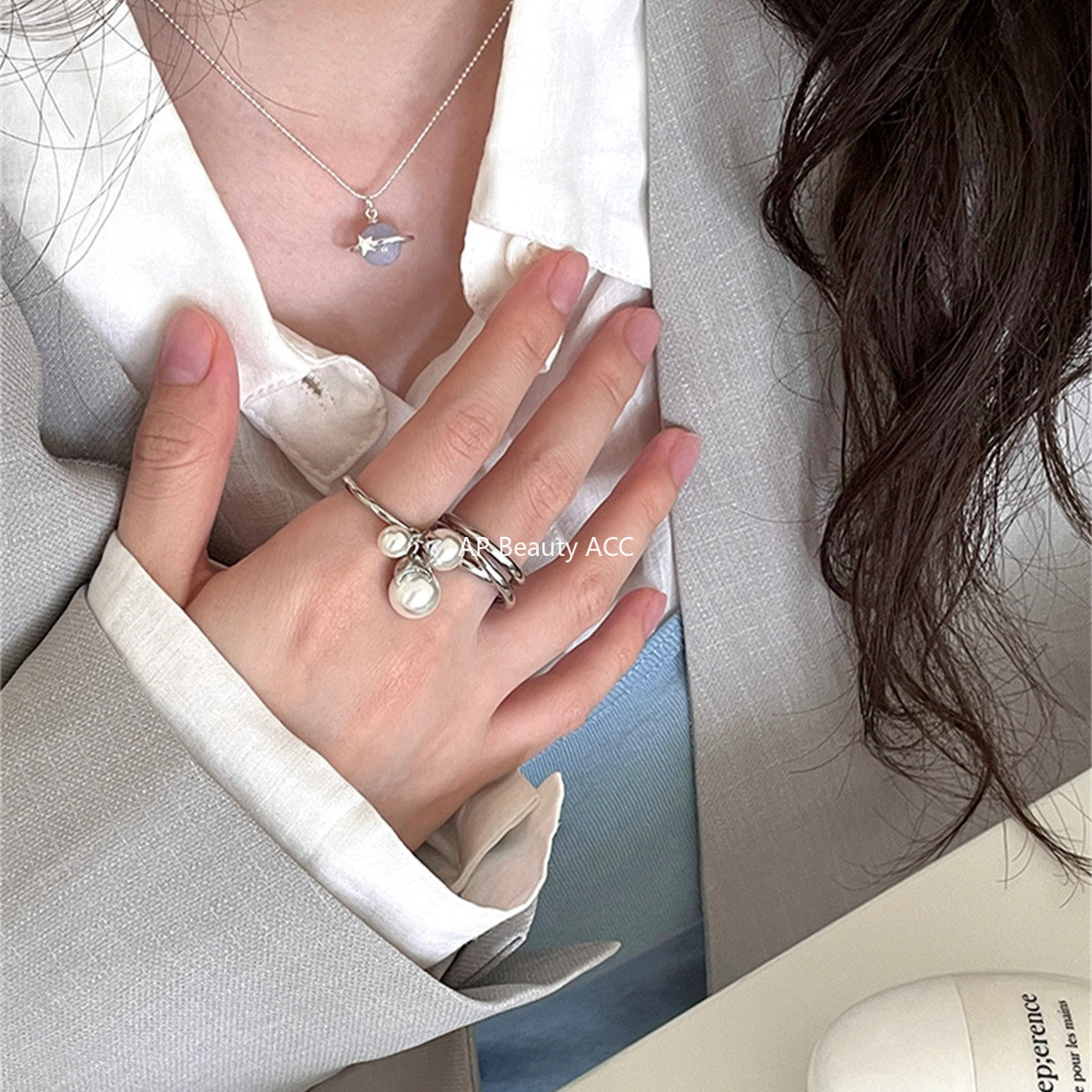 A관 - 925 실버 진주 레이어 반지 [JZ-0707] 25.10-3