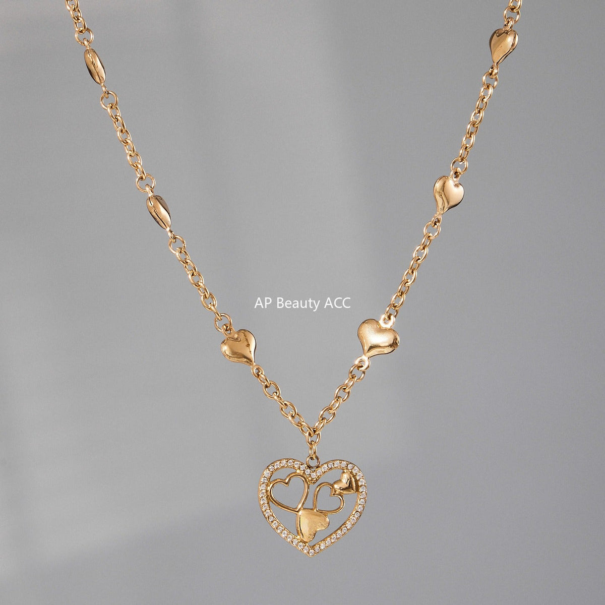 D관 - 18K 도금 스테인리스 스틸 큐빅 하트 펜던트 목걸이 [P079] 25.10-1