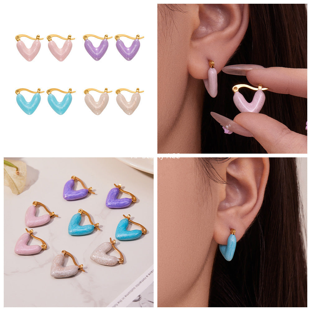 D관 - 티타늄 스틸 언밸런스 하트 18K 도금 귀걸이 [F924] 25.11-2