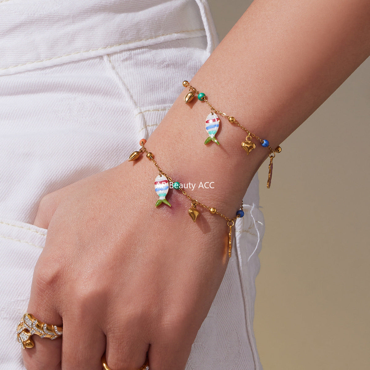 D관 - 18K 골드 도금 스테인리스 스틸 물고기 펜던트 목걸이 팔찌 발찌 [TXP418] 25.10-1