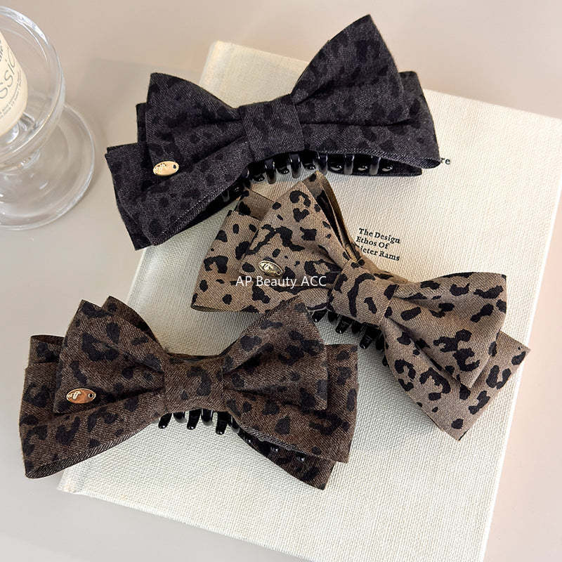 E관 - 레오파드 패턴 프린팅 리본 바나나 집게핀 [27748] 25.12-1