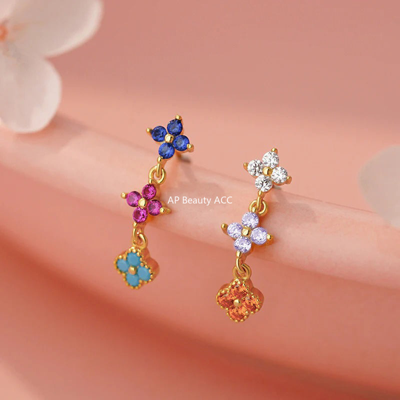 B관 - 925 실버 컬러 클로버 플라워 반지 귀걸이 [YC3164R_1 YC6343E_1] 25.11-2