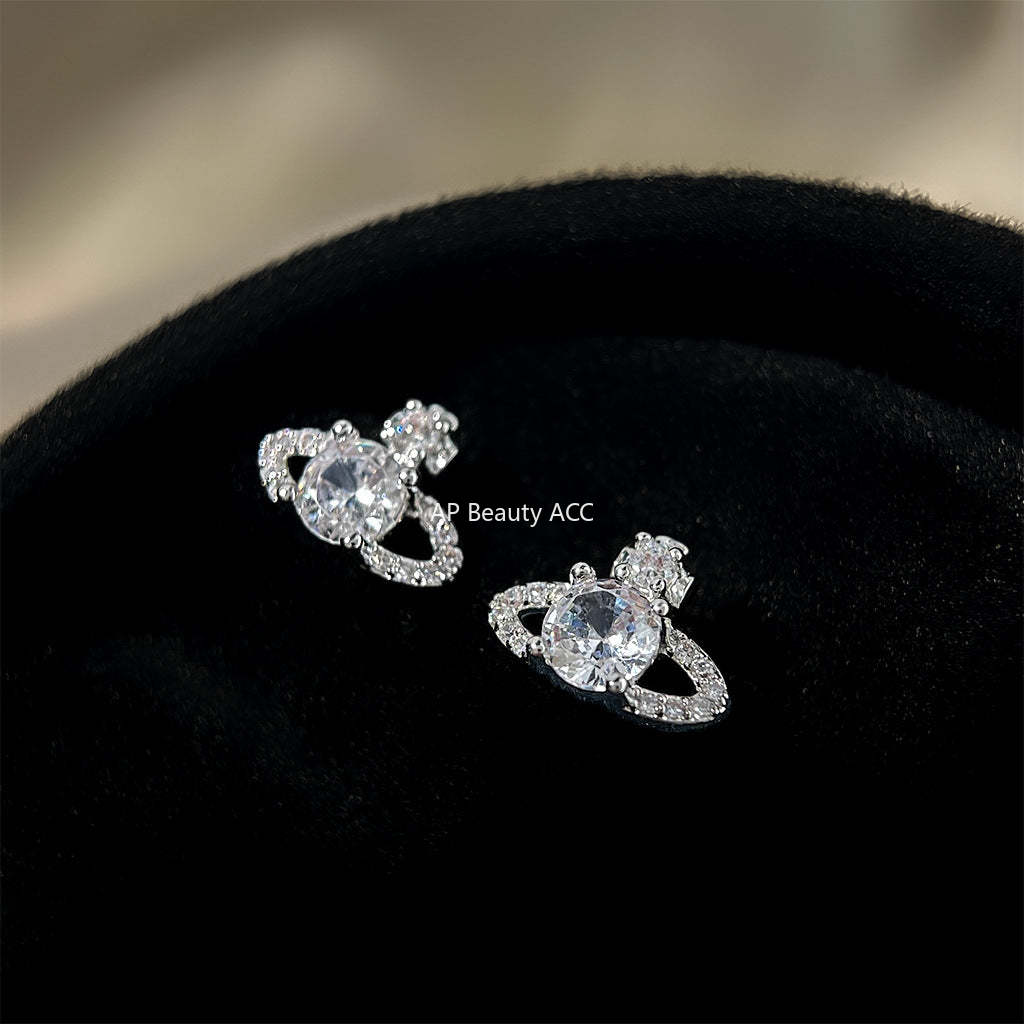 C관 - 큐빅 행성 디자인 큐빅 미니 데일리 은침 귀걸이 [5675] 25.03-1