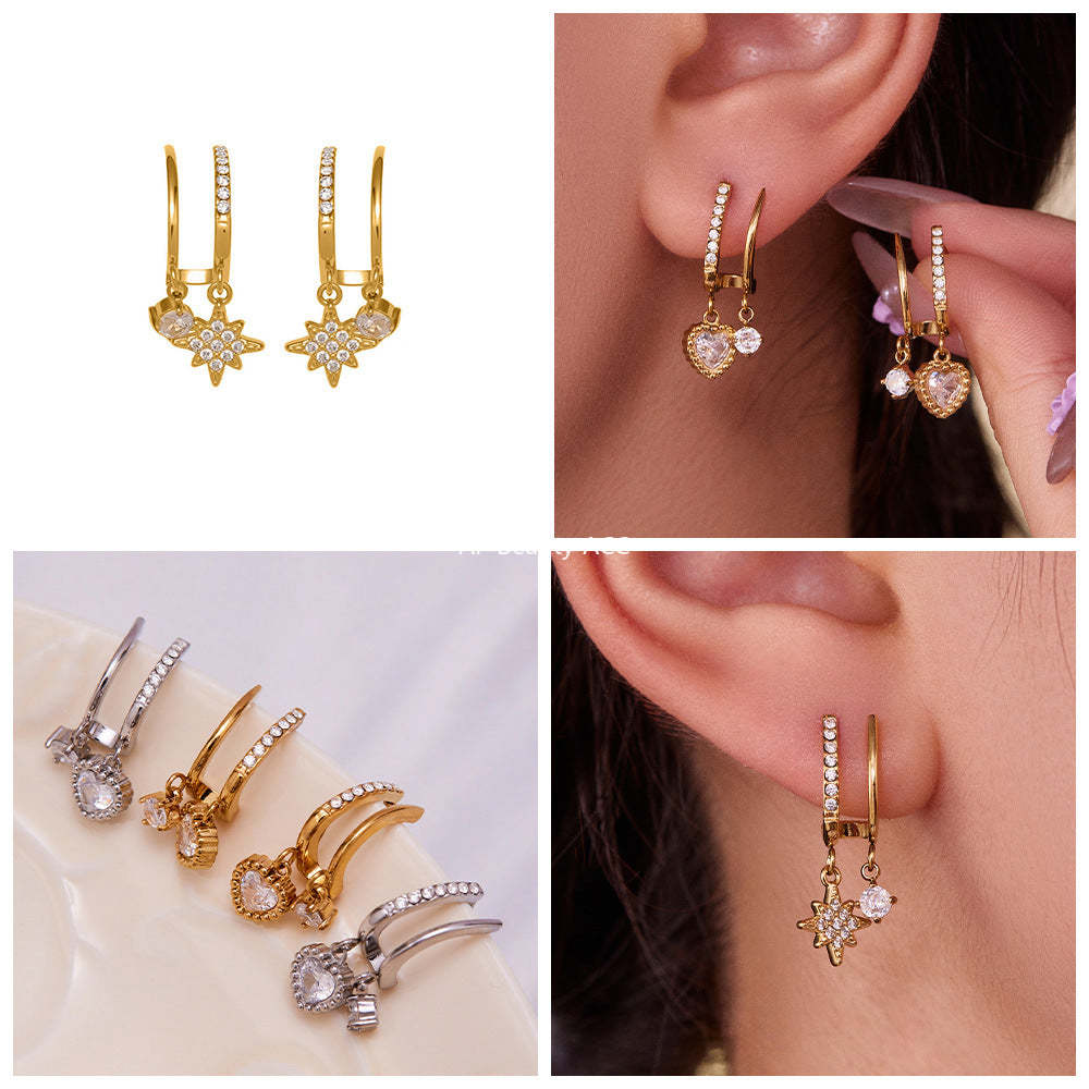 D관 - 스테인리스 큐빅 더블 레이어 별 디자인 귀걸이 [F1327] 25.10-5