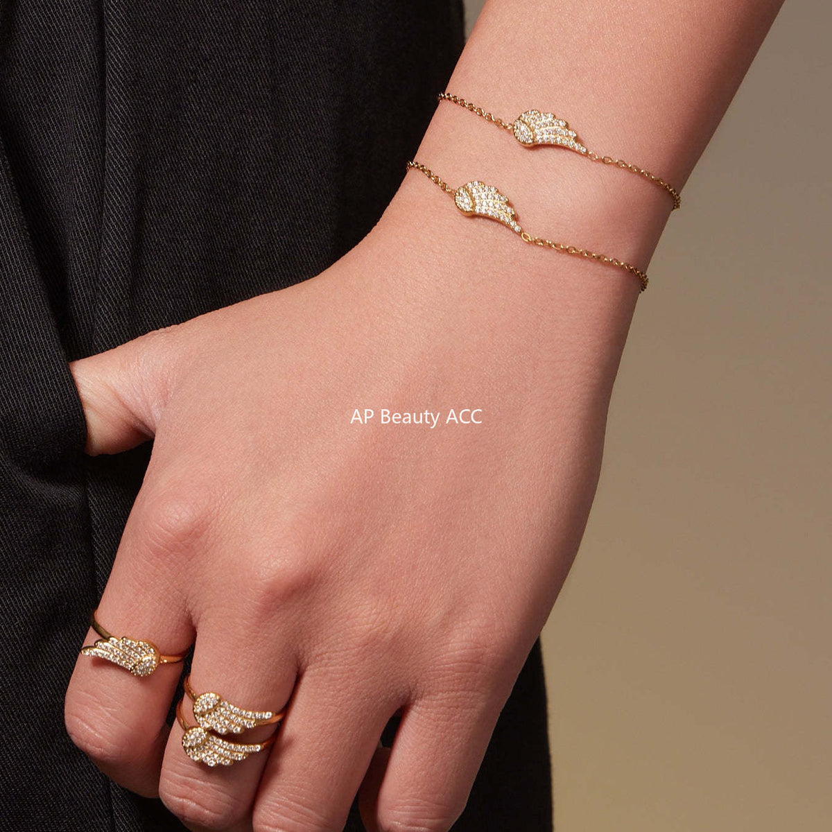 D관 - 스테인리스 스틸 날개 큐빅 18K 도금 팔찌 목걸이 귀걸이 반지 [TXP486] 25.11-4