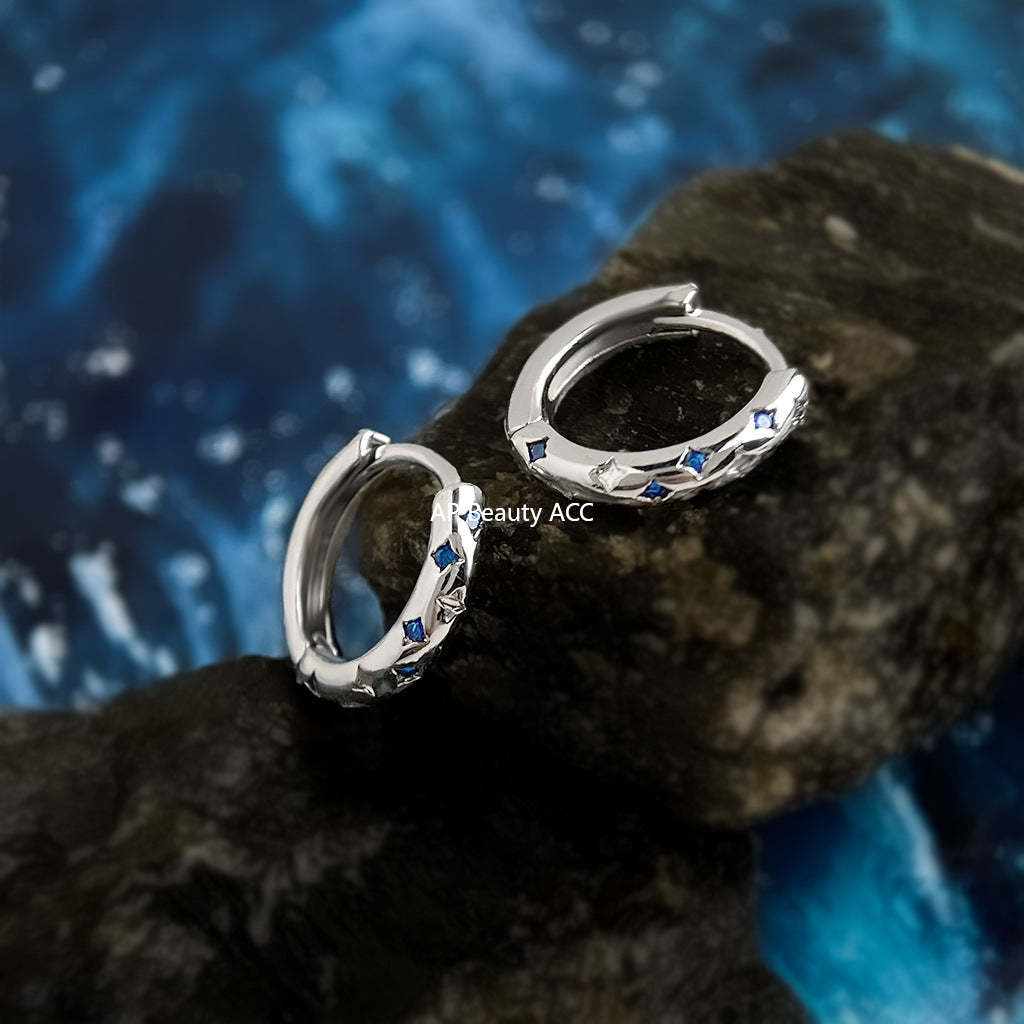 C관 - 블루 큐빅 별 디자인 백금 도금 링 귀걸이 [6946] 25.10-4
