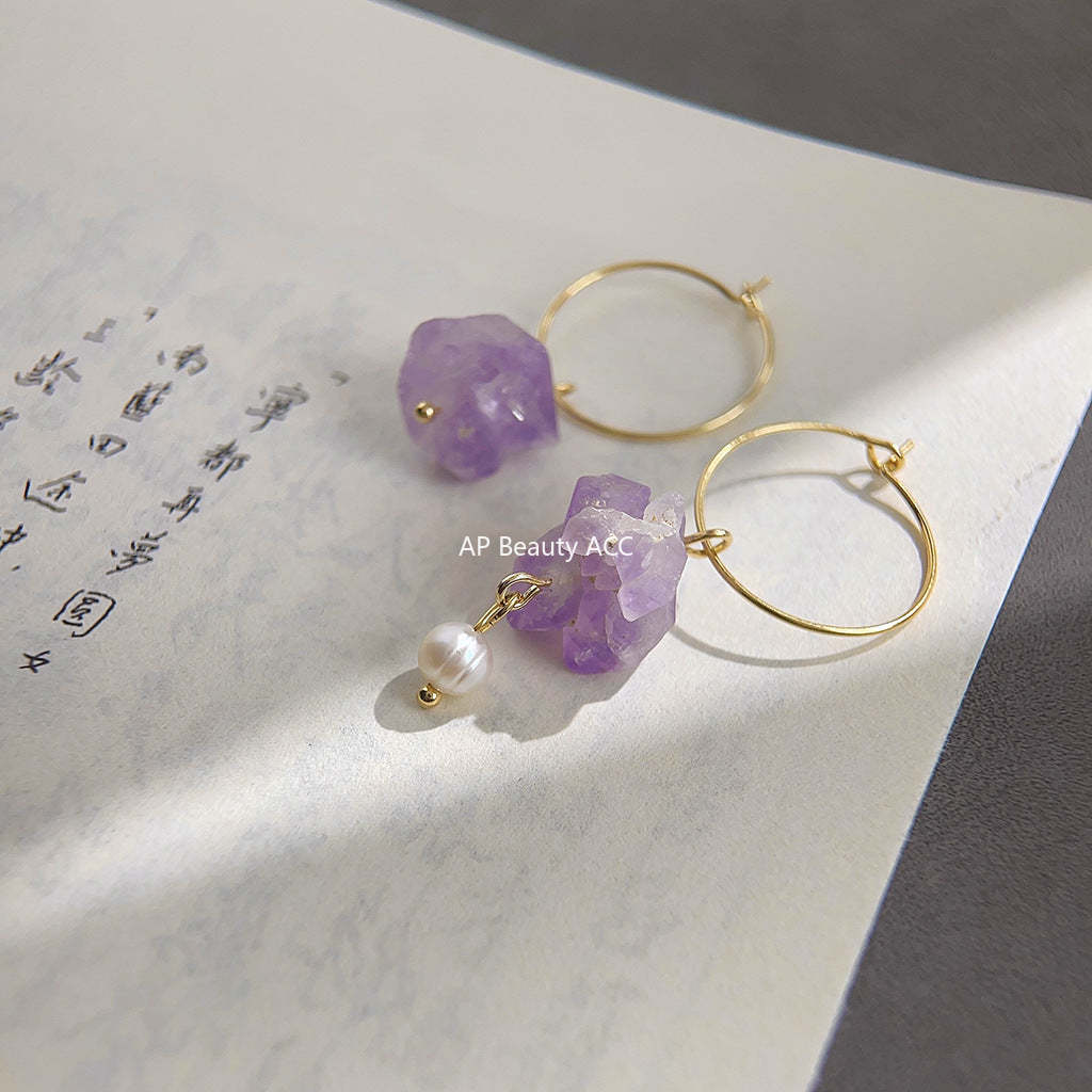 C관 - 천연석 자수정 2024 신상 디자인 불규칙 핸드메이드 귀걸이 [3911] 24.05-1