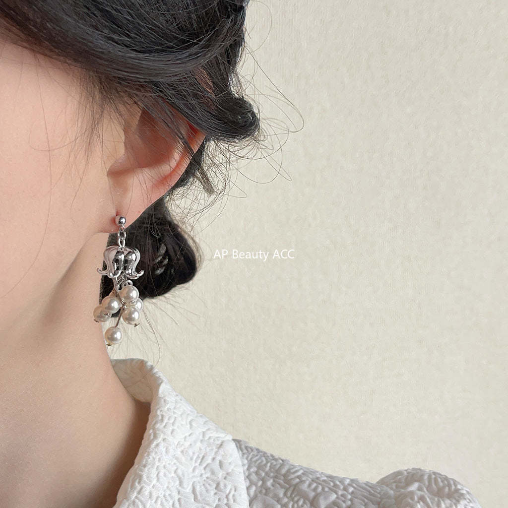 C관 - 숲 속 스타일 은침 플라워 진주 귀걸이 [4154] 24.05-4