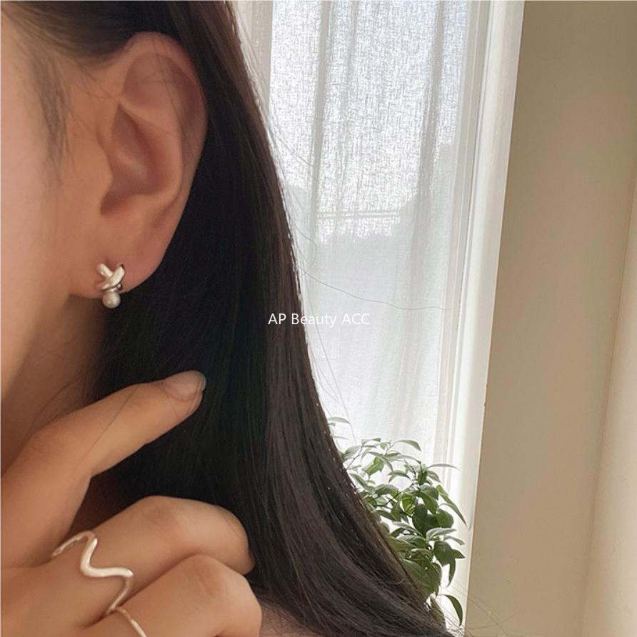 F관 - 925 실버 진주 크로스 모양 귀걸이 [C1058] 25.09-4