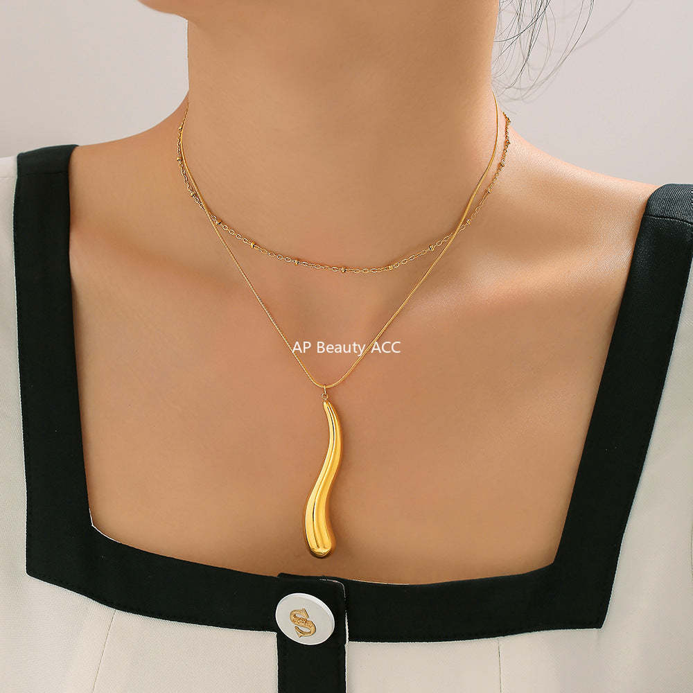 D관 - 미니멀 드롭 펜던트 트렌디 스테인리스 스틸 목걸이 귀걸이 [TXF113-TXP113-P873] 24.09-1