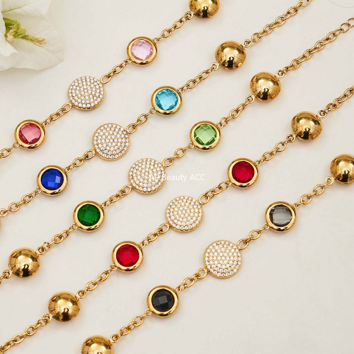 D관 - 스테인리스 스틸 풀 큐빅 글라스 스톤 18K도금 팔찌 귀걸이 [TXE508] 25.12-1