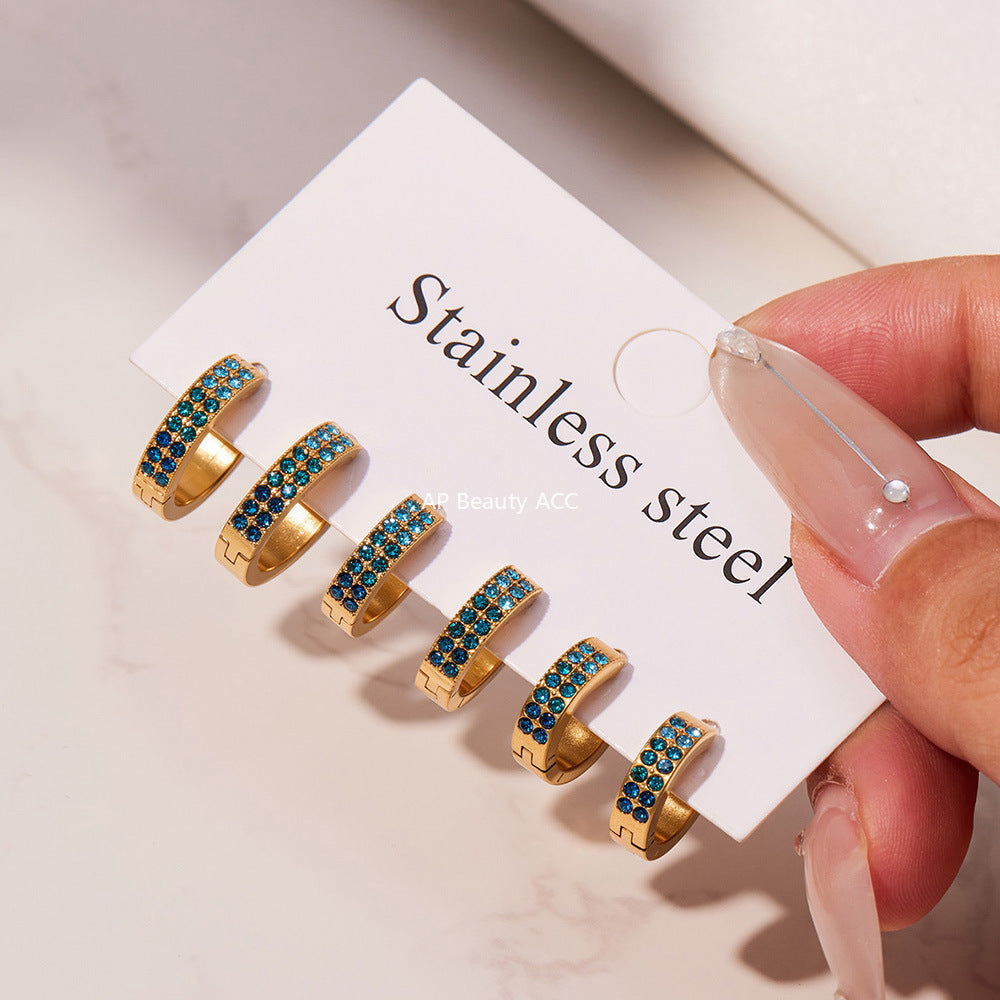 D관 - 스테인리스 18K 도금 C자형 멀티컬러 큐빅 귀걸이 [F798] 25.11-1