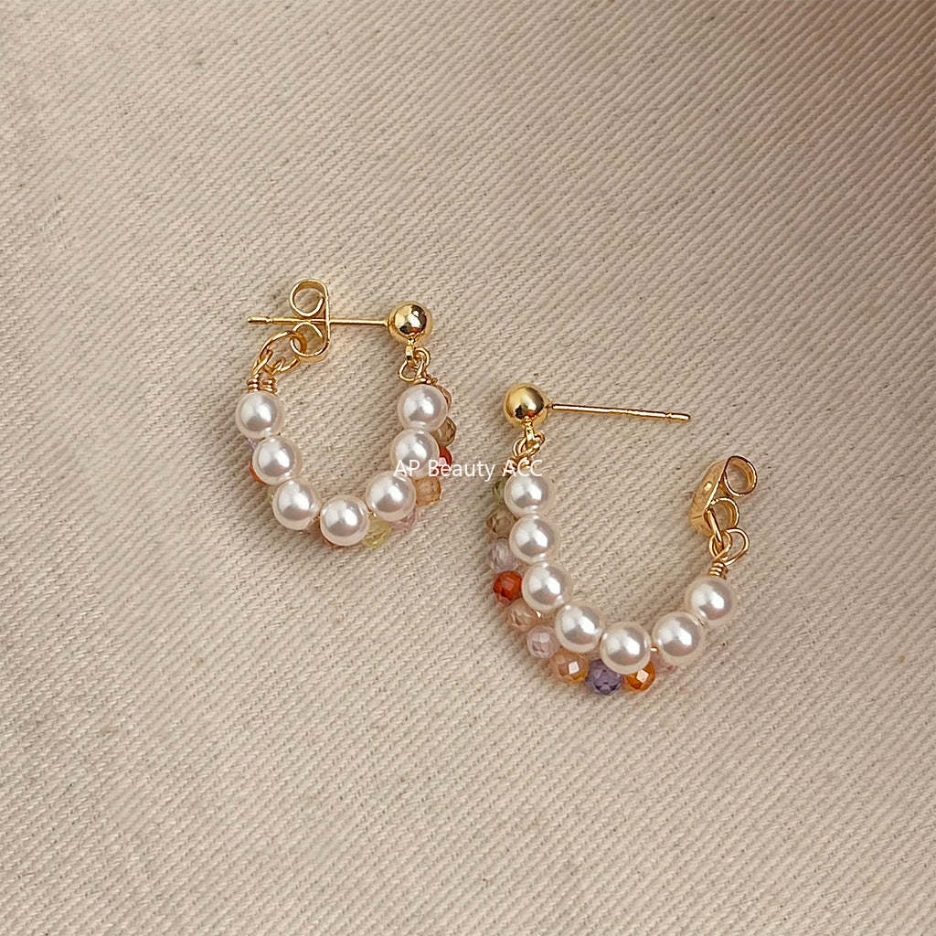C관 - 큐빅 핸드메이드 글래스 진주 귀걸이 [5477] 25.02-1