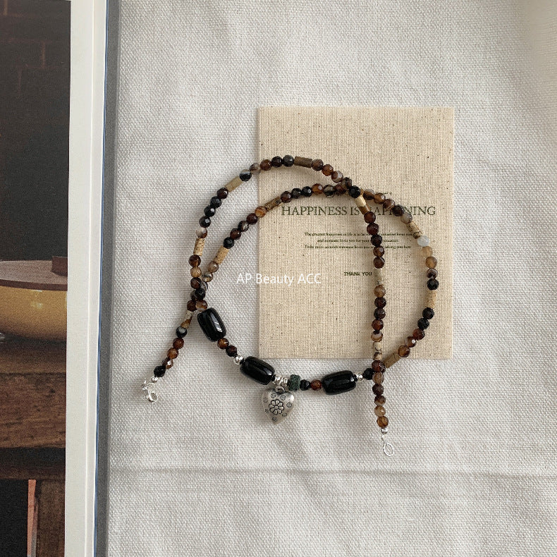 A관 - 925 실버 비즈 하트 플라워 펜던트 천연석 핸드메이드 목걸이 [1607] 25.11-2