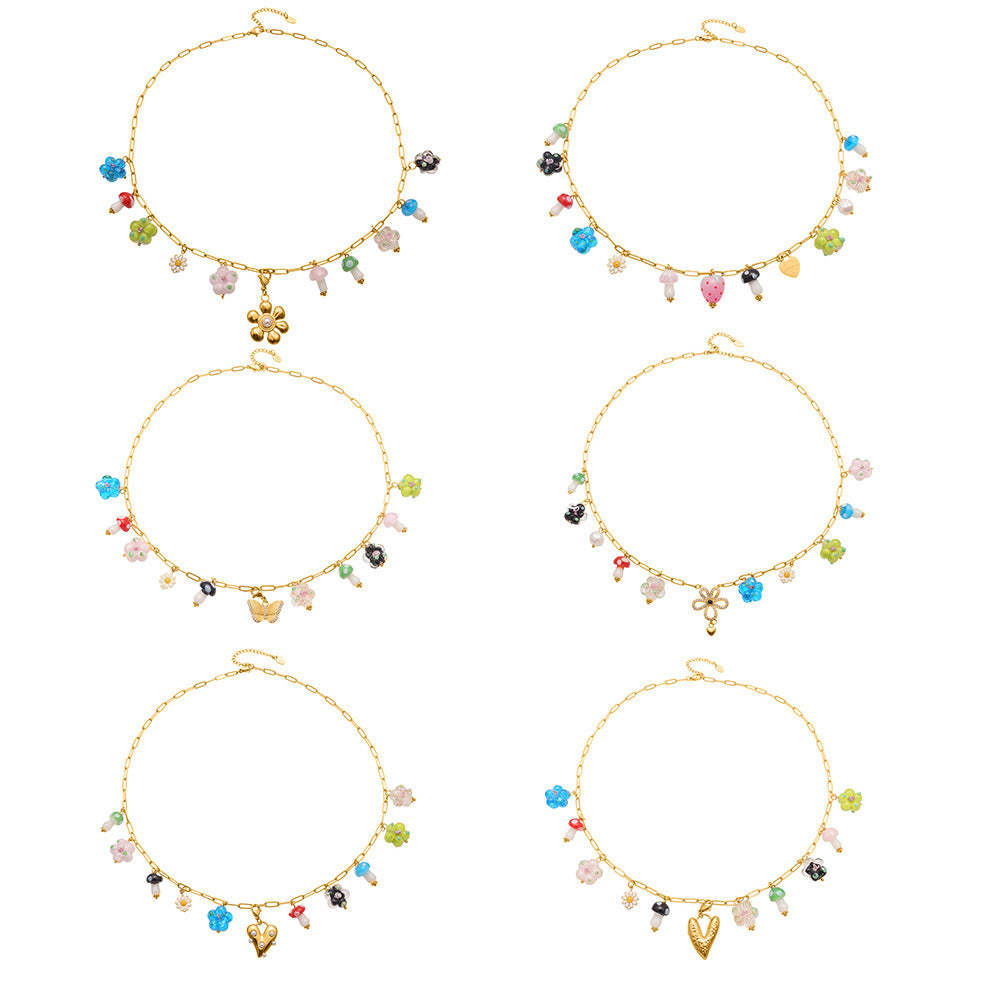 D관 - 스테인리스 스틸 나비 큐빅 레진 에나멜 펜던트 목걸이 [P2183] 25.10-4