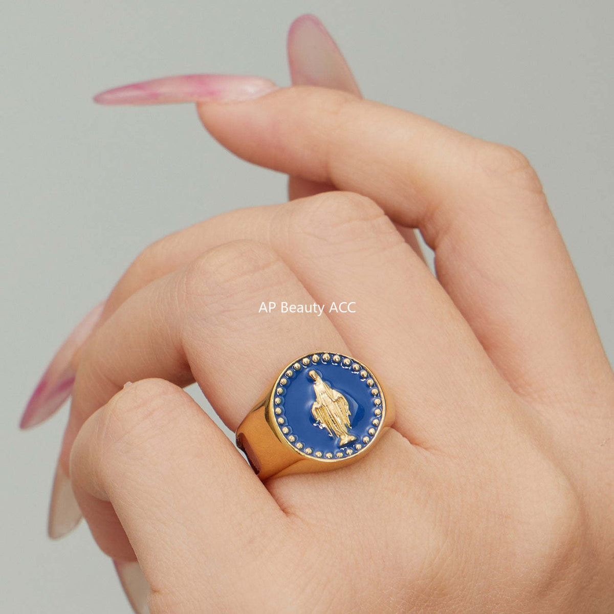 D관 - 스테인리스 스틸 18K 도금 성모마리아 오픈형 반지 [A676] 25.12-3