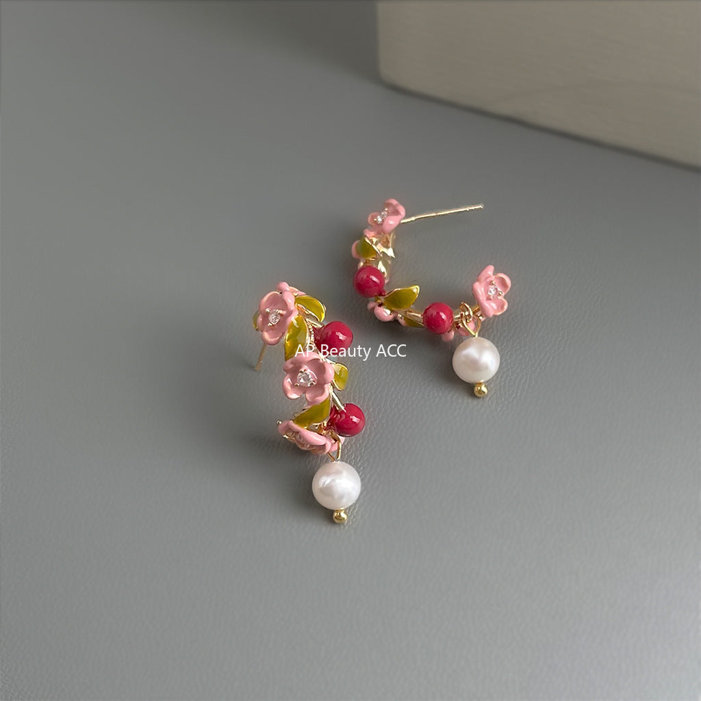 C관 - 925 은침 에나멜 페인팅 담수진주 14K 도금 귀걸이 [6897] 25.10-2