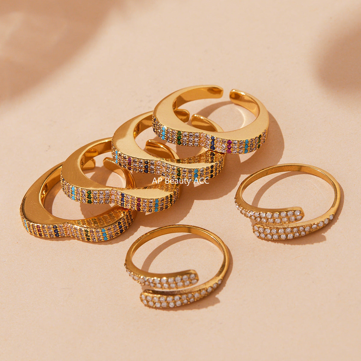 D관 - 18K 골드 도금 스테인리스 스틸 큐빅 하트 모양 반지 [A560-A561] 25.10-1