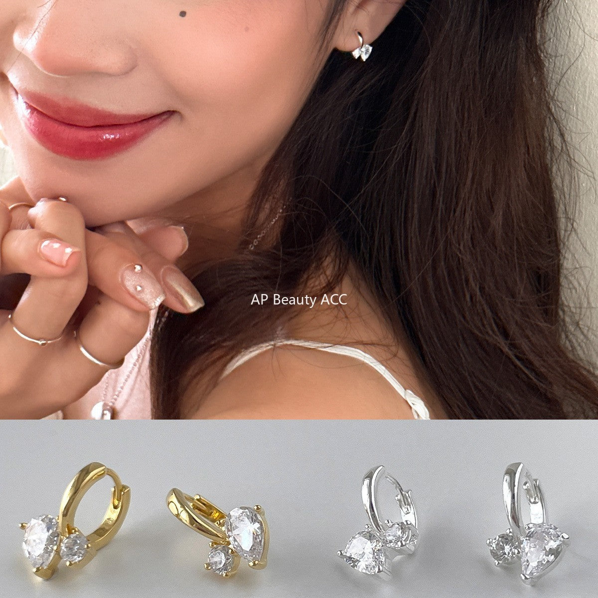 A관 - 925 은침 물방울 큐빅 링 귀걸이 [EH-4001] 25.10-1