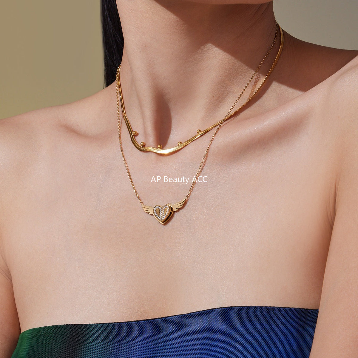 D관 - 스테인리스 스틸 큐빅 하트 엔젤 윙 펜던트 목걸이 [P1654] 25.10-3