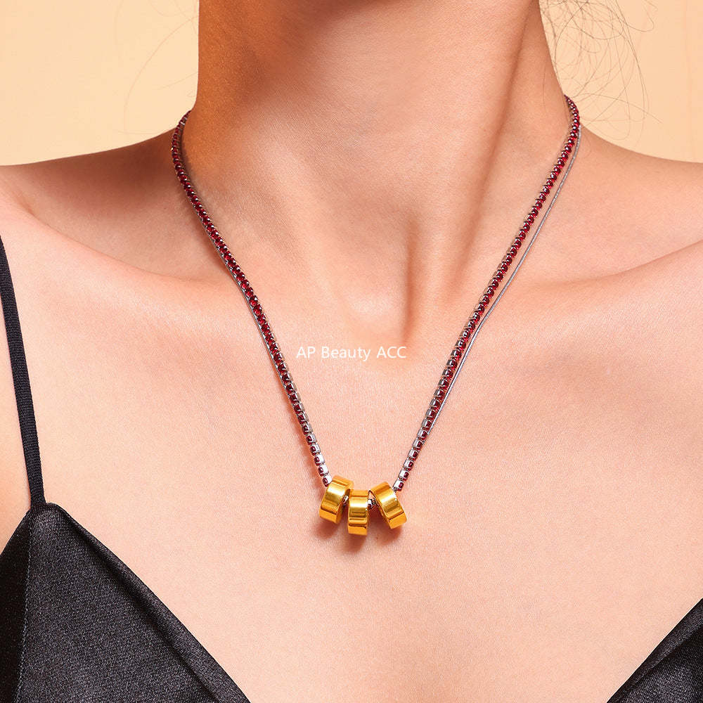 D관 - 티타늄 스틸 18K 도금 컬러 큐빅 3중 초커 3mm 큐빅 목걸이 [P2078] 24.10-3