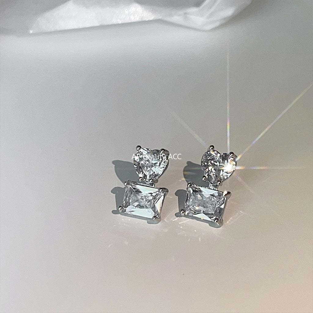 C관 - 고급스러운 미니 큐빅 하트 디자인 은침 귀걸이 [A893] 24.04-1