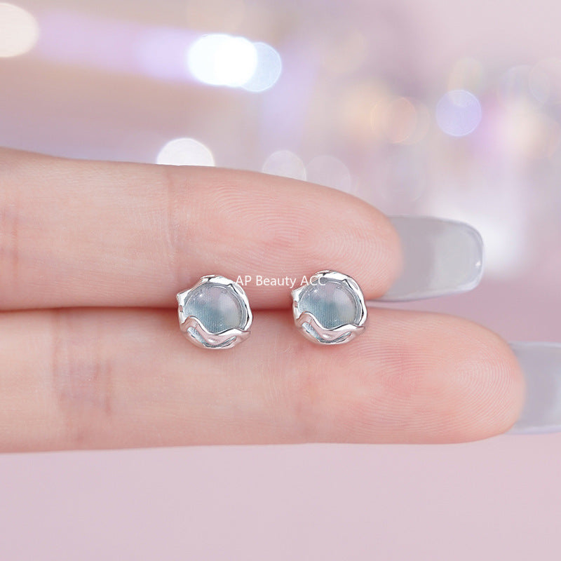 B관 - 925 실버 물빛 글라스 스톤 귀걸이 [YC6705E_1] 25.10-2