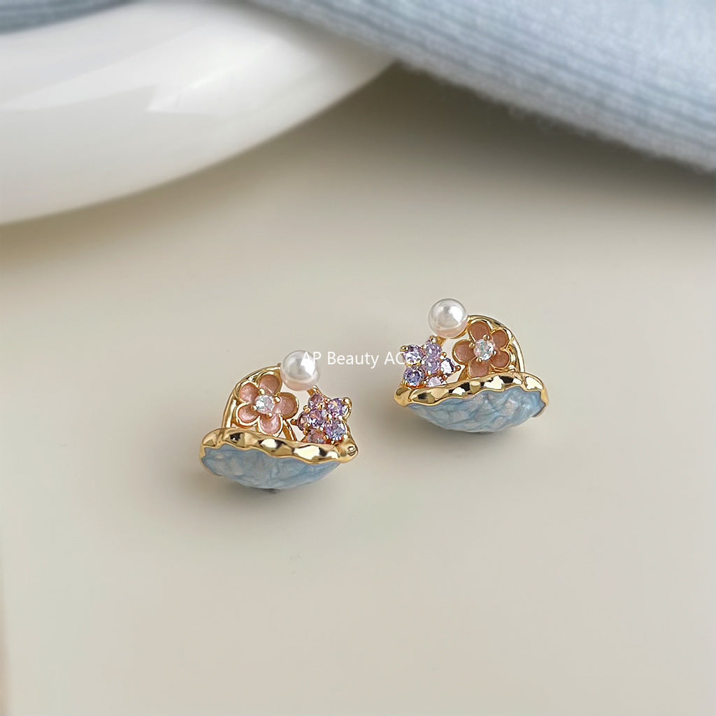 C관 - 925 은침 컬러 플라워 바구니 귀걸이 [6865] 25.10-1