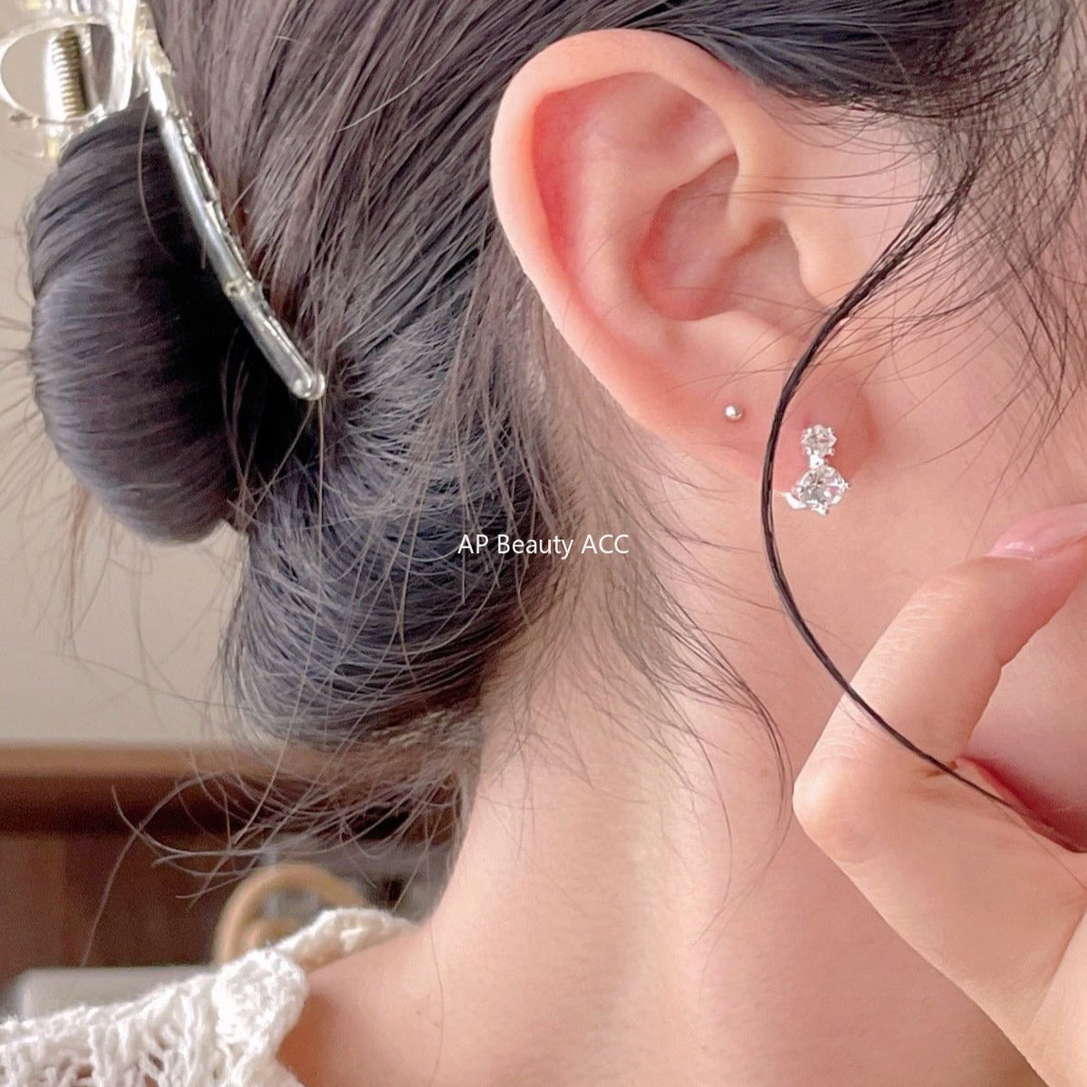 F관 - 925 실버 큐빅 디자인 링 귀걸이 [C1419] 25.11-1