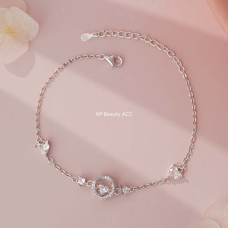 B관 - 999 실버 원형 하트 큐빅 팔찌 [YC5132SL_1] 25.10-2