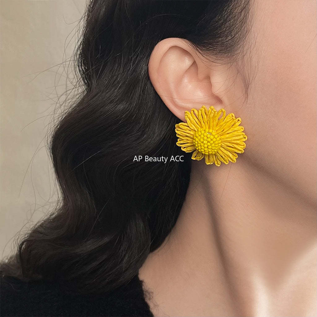 C관 - 컬러풀 핸드메이드 비즈 플라워 은침 귀걸이 [5538-5542] 25.02-2